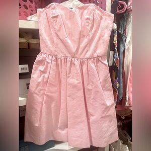 Lilly Pulitzer seersucker pink strapless dress Wore 1x, drycleaned, Bow back.